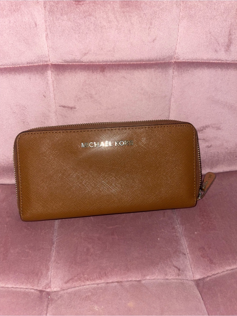 Michael Kors Brown Zip-Around Saffiano Leather Wallet